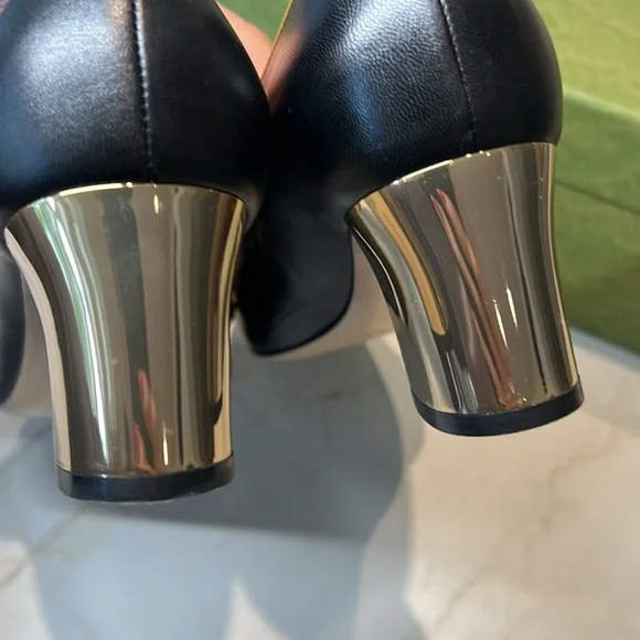 Gucci with Leather GG Supreme Embellished Mid-Heel Loafer Pump (Size 40) - Picture 11 of 13